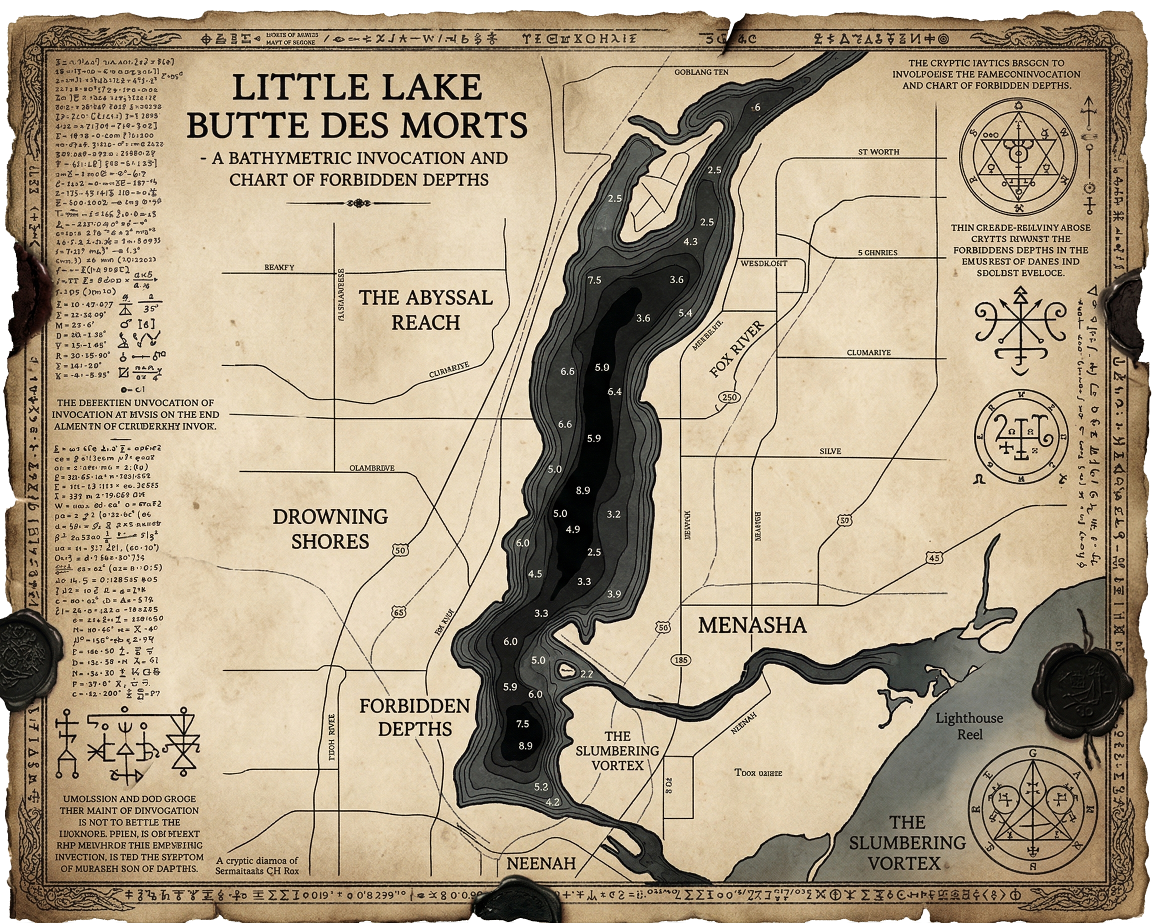 Bathymetric Map of Little Lake Butte des Morts illustration